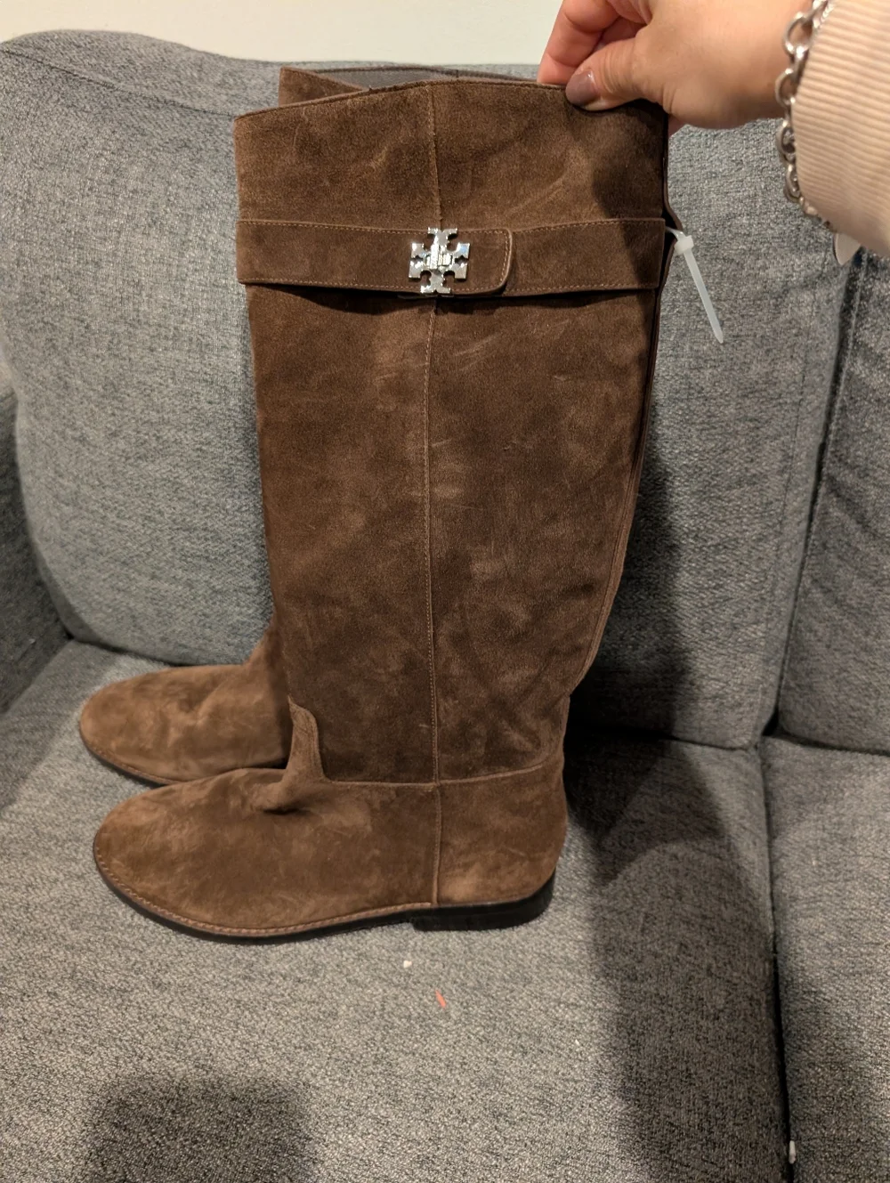 Tory Burch Women's T Lock Suede Riding Boots